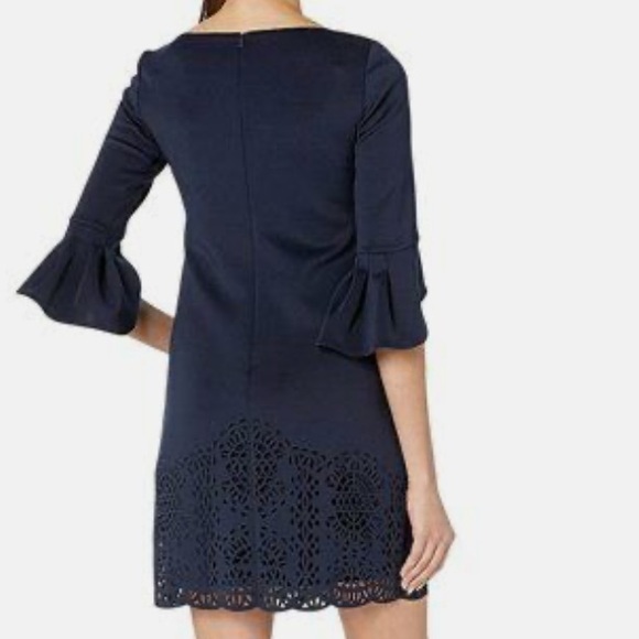Vince Camuto Women's Scuba Tulip Sleeve Shift Dress w/Laser Cut Hem Navy Size 10 - Picture 2 of 8